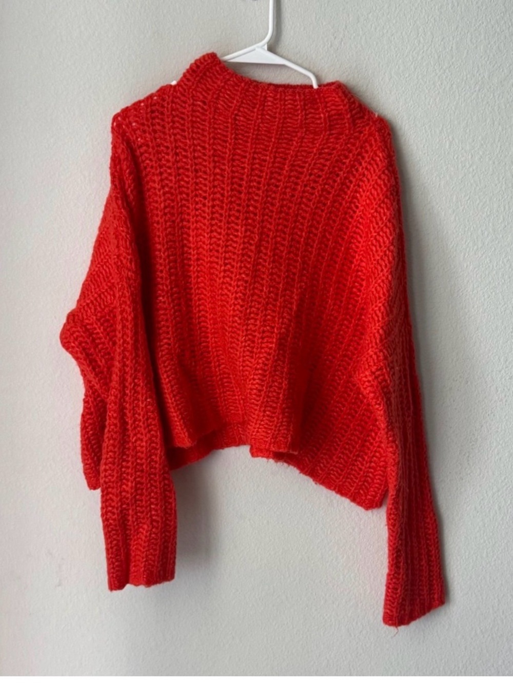 Aerie Womens Red Chunky Ribbed Knit Mock Neck Oversized Sweater Size Large